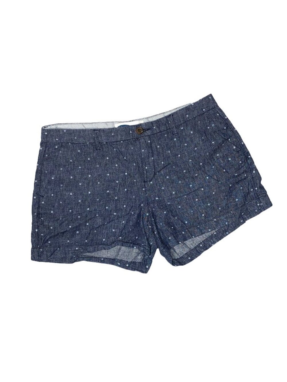 Old Navy Jean Shorts Womens 10 Polka Dot Chambray Flat Front Cotton Linen Blend